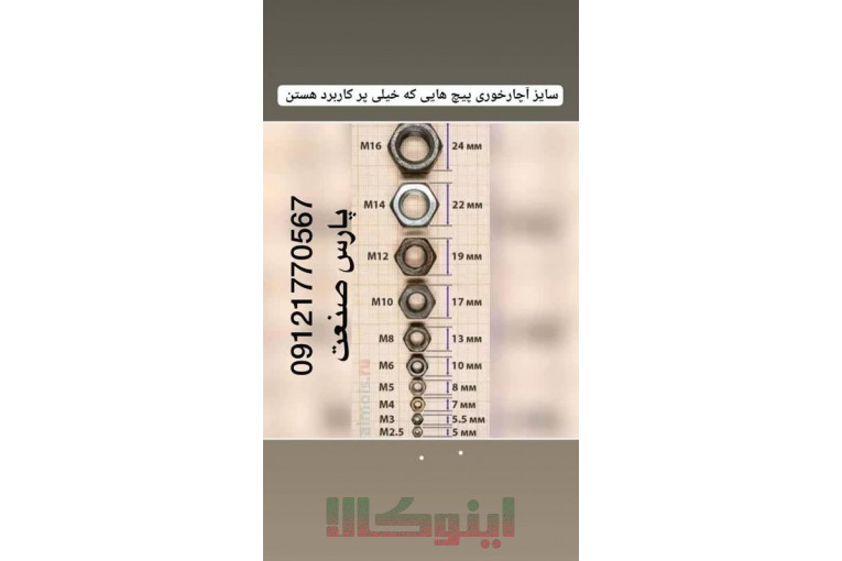 انواع پیچ و مهره پارس صنعت